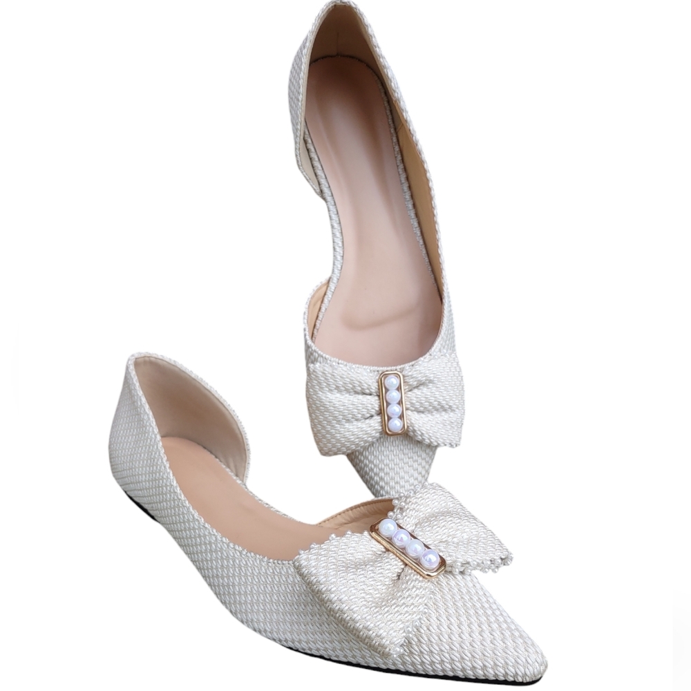 Shein Size 42(9.5) Pearl Knit Point Toe D'orsay Ballet Flat Shoes